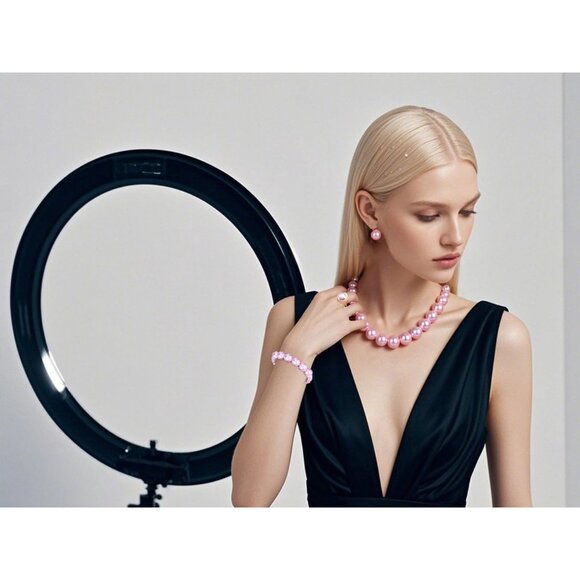 Faux Pearl Jewelry Set for Women Necklace Earrings Bracelet Ring Formal Wedding - Picture 3 of 7